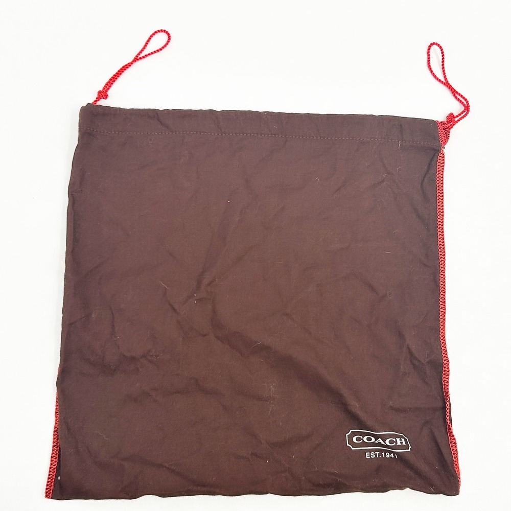 COACH Brown Drawstring Purse‎ Handbag Dust Bag Pouch Red Trim 13" H x 13.5" W